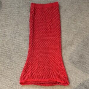 Meshki Vibrant Red Textured Pencil Skirt